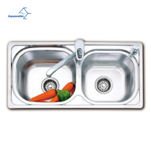 Hot in Latin America Topmount Double Bowl Drainboard Deep Drawn Machine Hydraulic Press Sink for House Kitchen